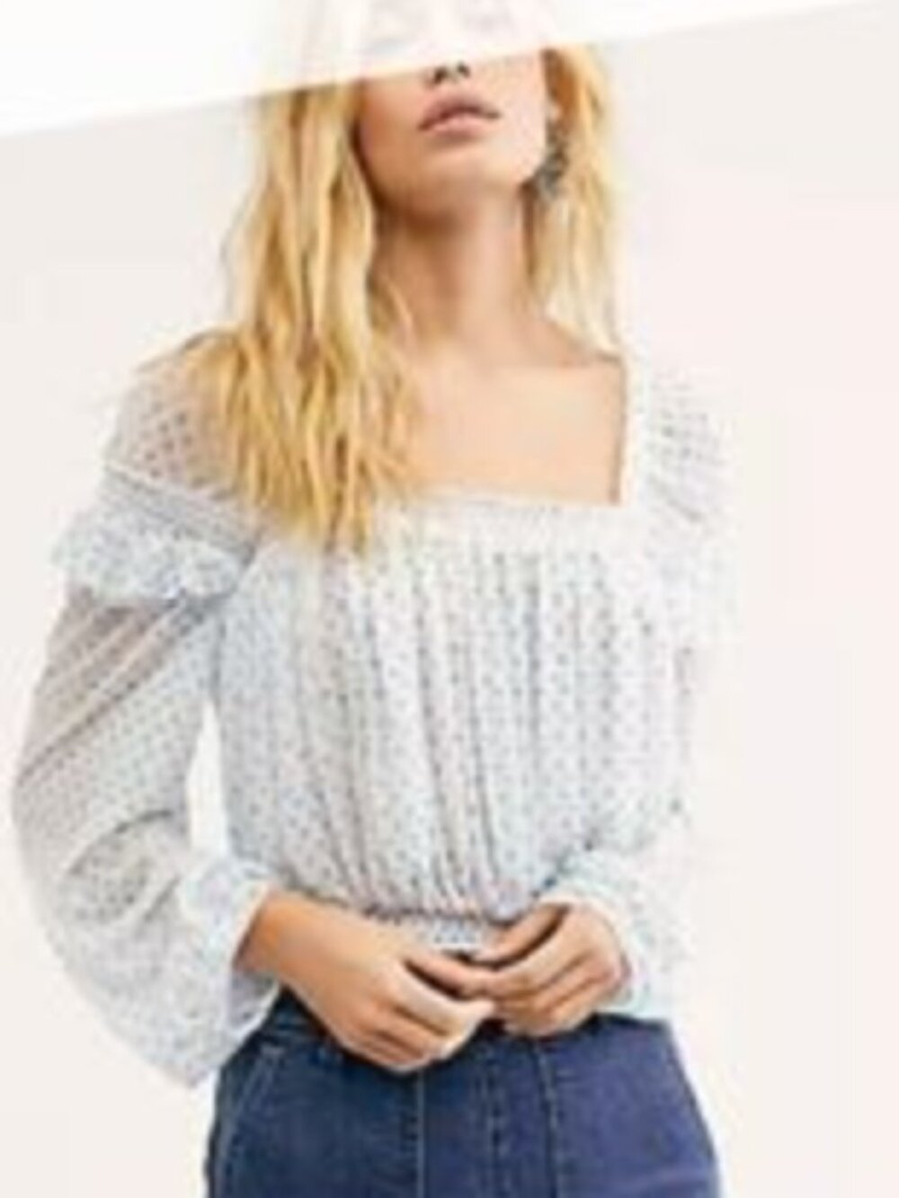 Free People White Polka Dot Mesh Long Sleeve Crop Top Size Large